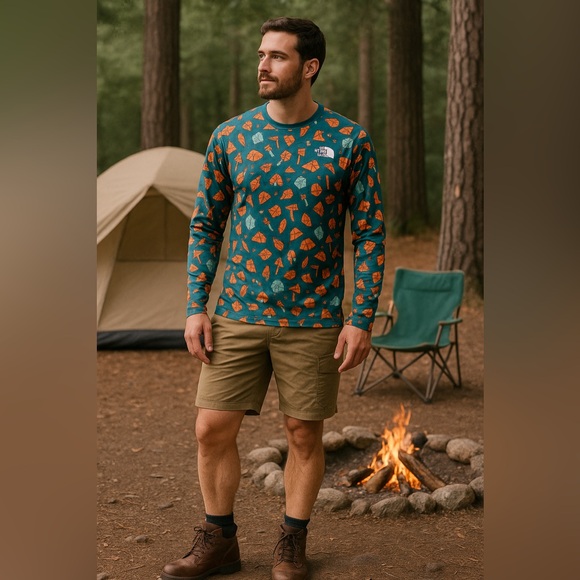 The North Face Men’s Class V Water Top – Sz M (Camping Icons Print, NWT) - Picture 1 of 13